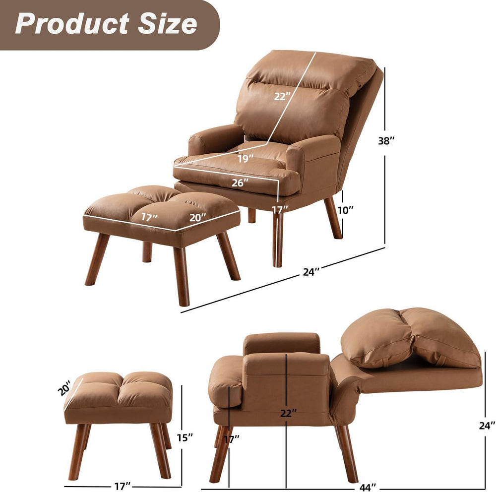 INZOY Accent Chairs with Ottoman, Leathaire Armchair with Ottoman for Bedroom...