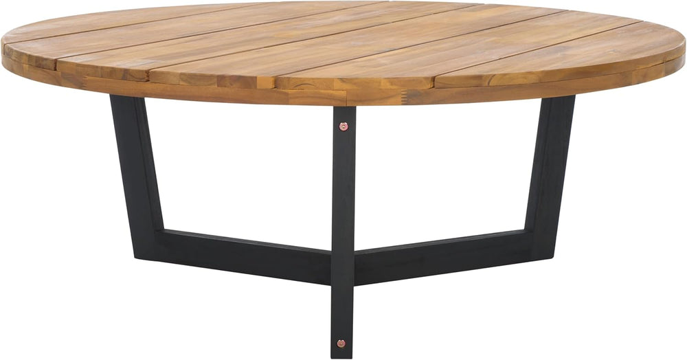 SAFAVIEH Outdoor Leo Wood Coffee Table, 39.4" Natural/Black PAT7319B