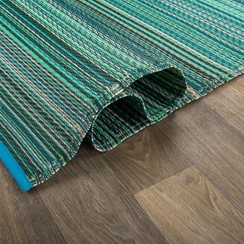 Rugshop Contemporary Stripe Patio Deck Backyard Area Rug Blue 5' x 7'