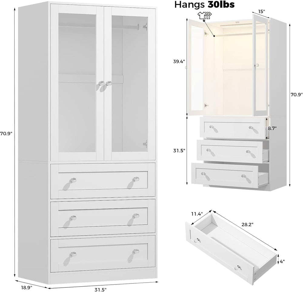 VOWNER 71" H Armoire Wardrobe Closet with Motion Sensor LED Light