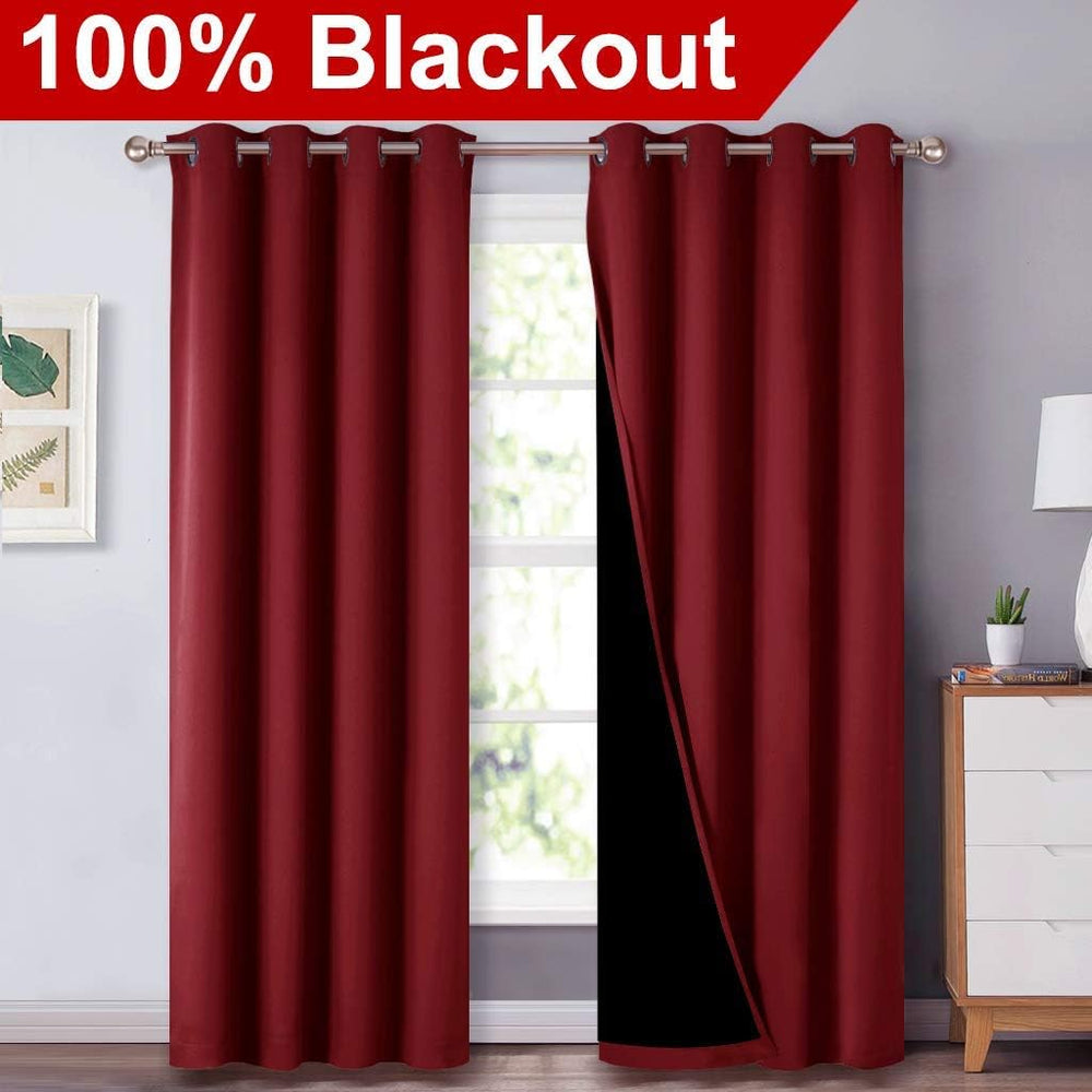 NICETOWN Burgundy Red Blackout Curtains for Living Room 52" x 84" 2...