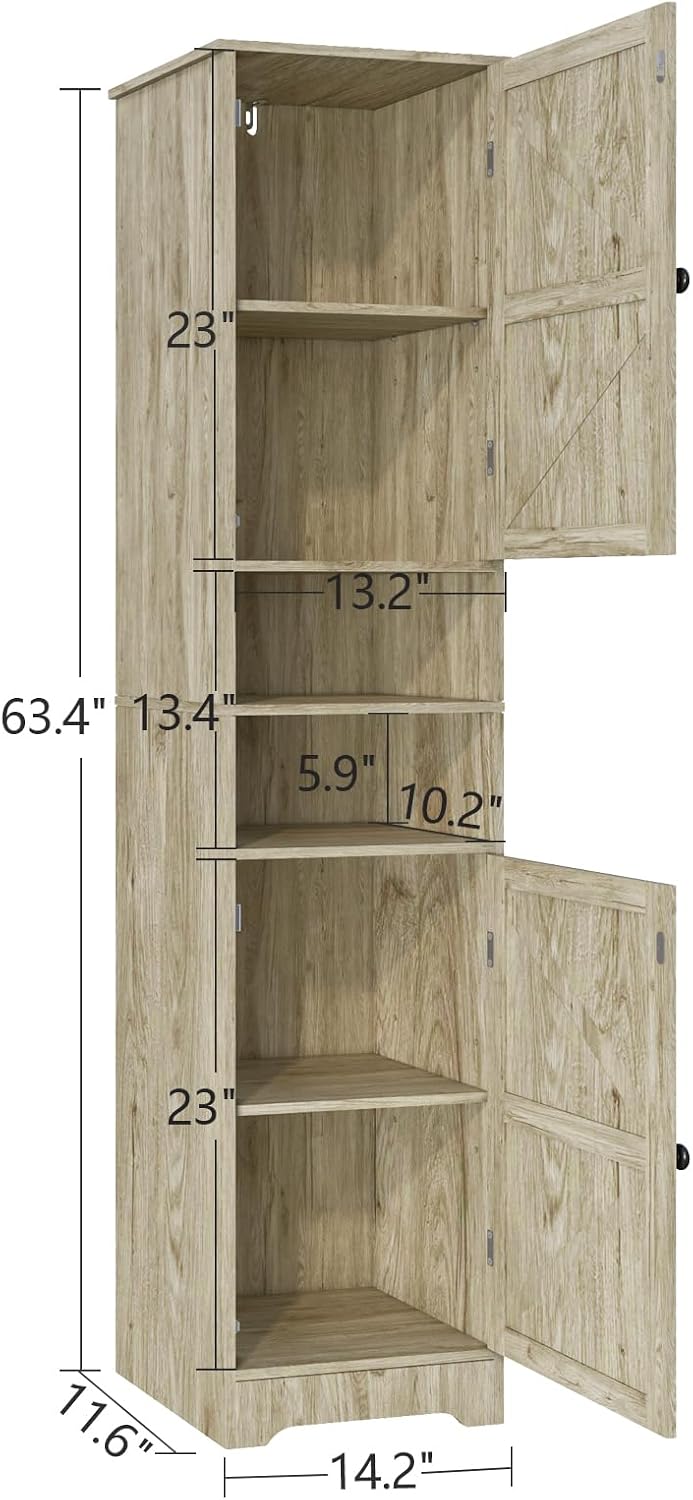 Viaozutis Tall Bathroom Storage Cabinet, Slim Freestanding Cabinet with Adjus...