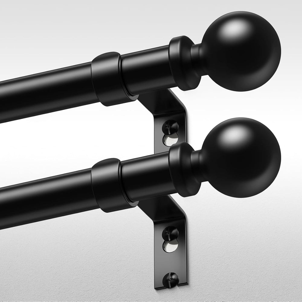 2 Pack Curtain Rods 36-91 Inch, Black 1 Inch Adjustable Heavy Duty Curtain Ro...