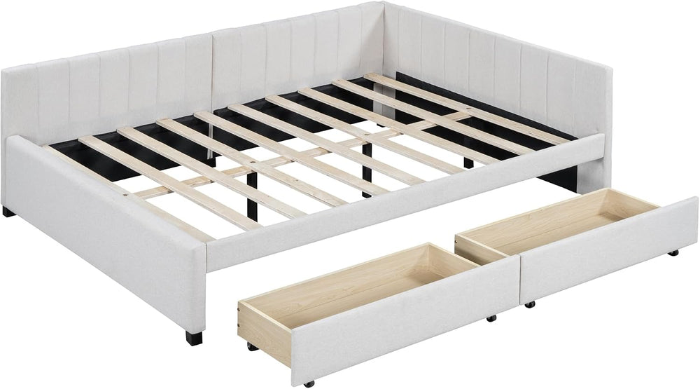 Merax Upholstered Daybed with 2 Storage Drawers, Full Size Sofa Bed Frame, No...