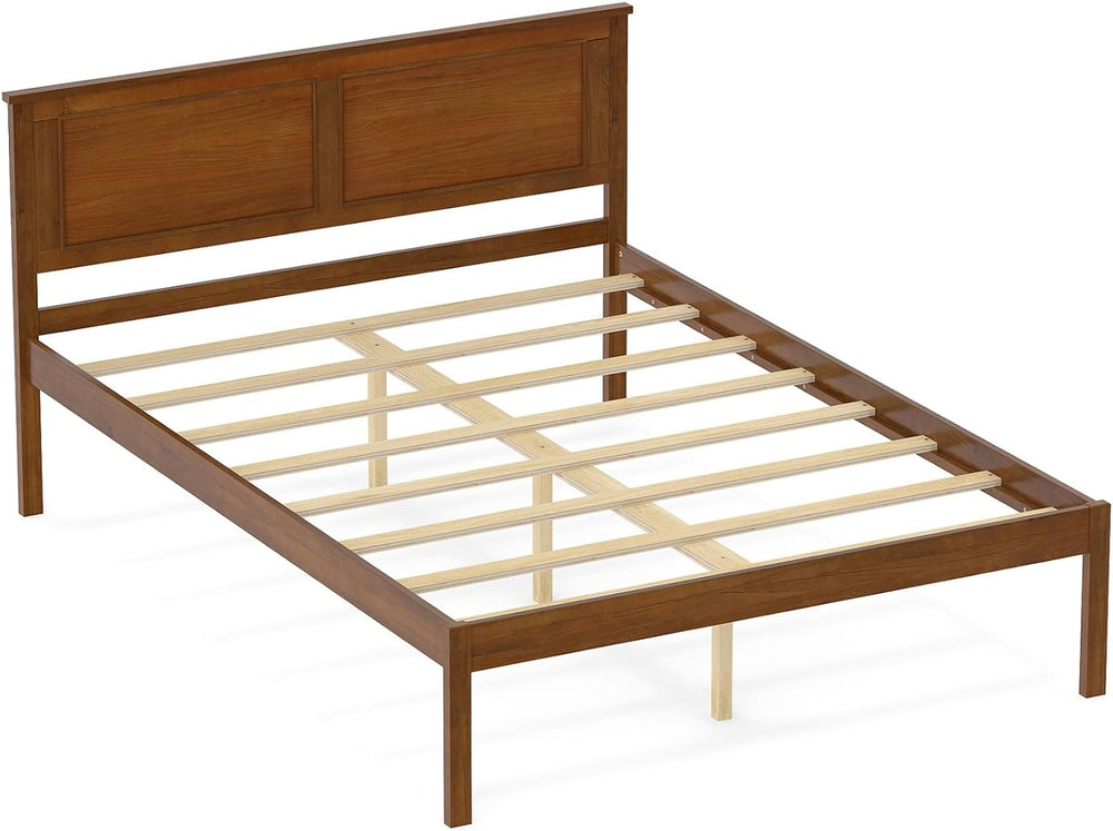 Full Size Bed Frame with Solid Wood Legs and Wooden Slats