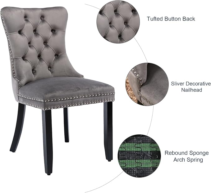 Velvet Dining Chairs Set of 6, Tufted Upholstered Dining Room Chairs with Bac...
