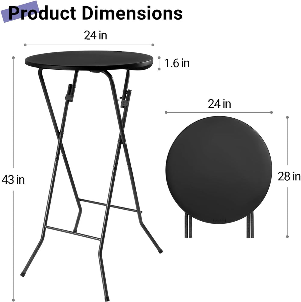Byliable 24in Round Folding Cocktail Table, Plastic Bar Height Table, Black