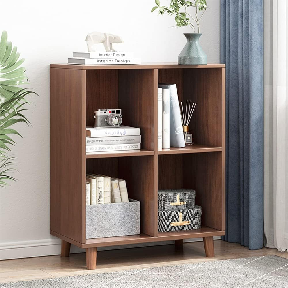 IOTXY Freestanding Open Cubes Bookcase - 2-Tier Floor Standing Wooden Storage...