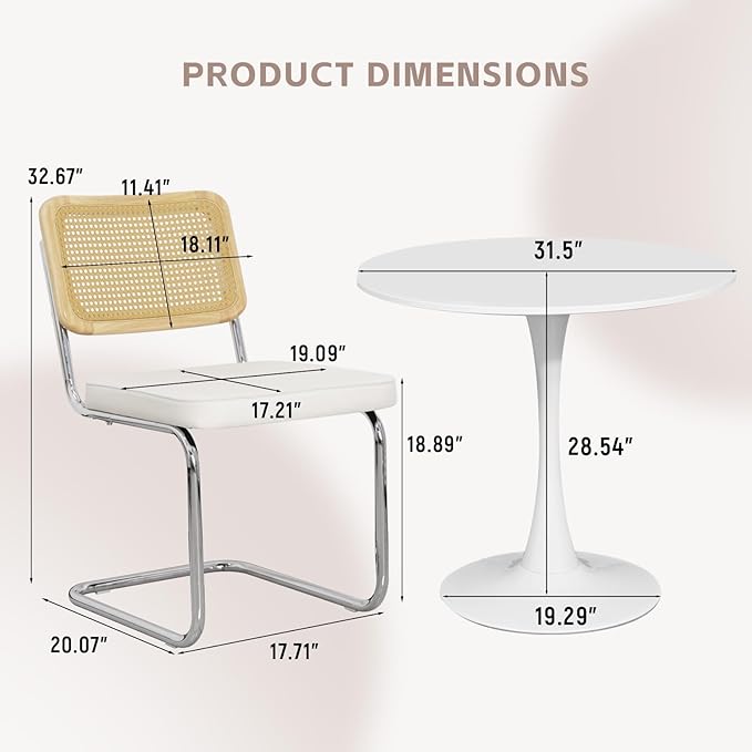 SoarFlash Kitchen Table and Chairs for 2, 31.5" Dining Table Set for 2 w...