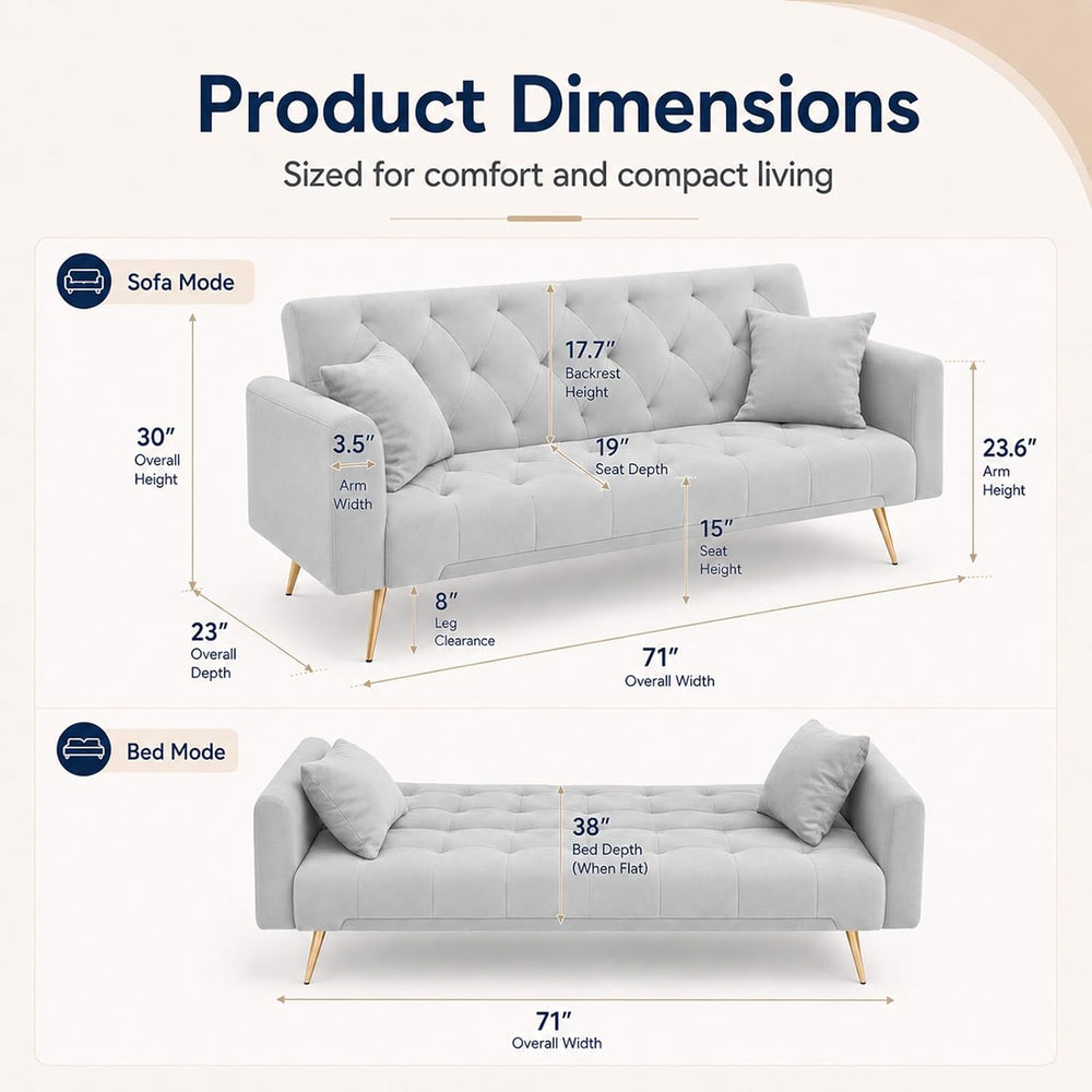 Majnesvon 71" Convertible Folding Sleeper Sofa Couch,Modern Velvet Loves...