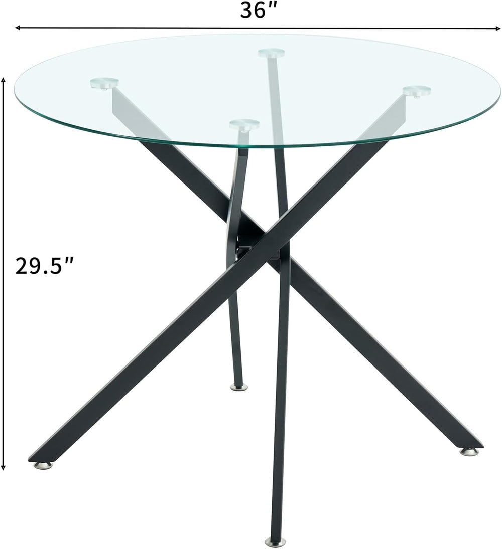 36" Round Dining Table for 4, Modern Clear Glass Kitchen Table for 4 wit...