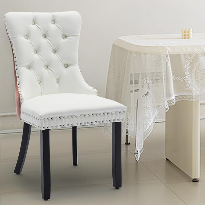 Leather Upholstered Dining Chairs Set of 4, Modern Style Kitchen Side Chairs ...