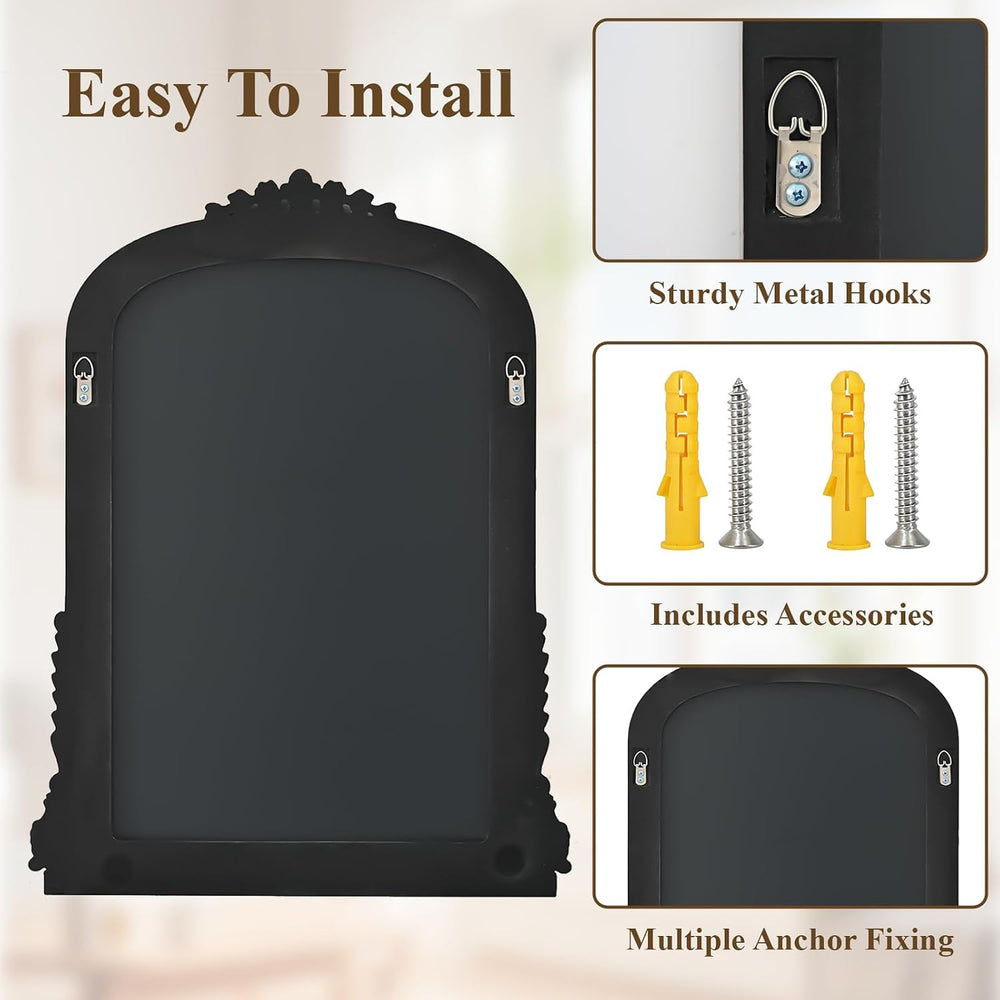 24"×32" Bronze Arched Wall Mirror with Vintage Carving