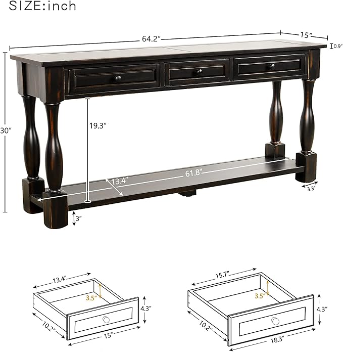 Merax Wood Farmhouse Entry Way Hallway Table with Drawers and Bottom Shelf Na...