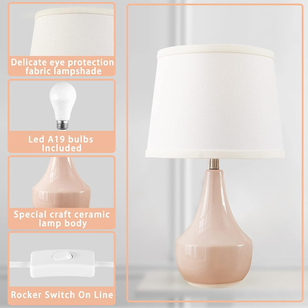 18" Table Lamp Set of 2, Ceramic Lamp Classic Beside Lamps Nightstand La...