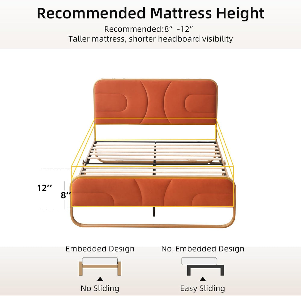 VELOCAVA Full Size Velvet Upholstered Platform Bed with Headboard, Modern Rou...