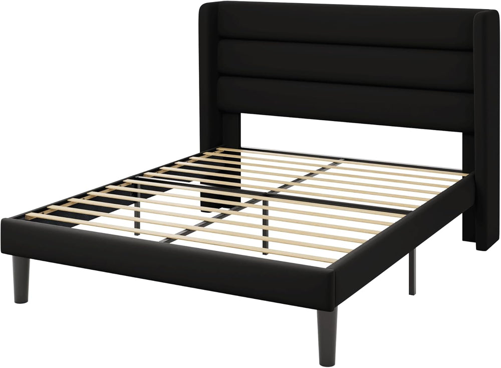 Allewie Full Size Platform Bed Frame with Velvet Upholstered Wingback Headboa...