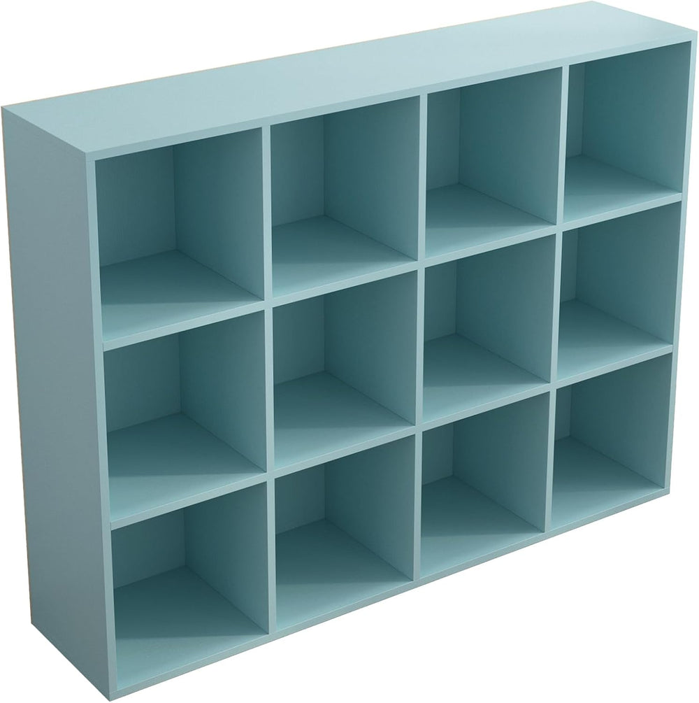 12-Cube Storage Shelf Bookcase - Wooden 3-Tier Floor Standing Open Bookshelf ...