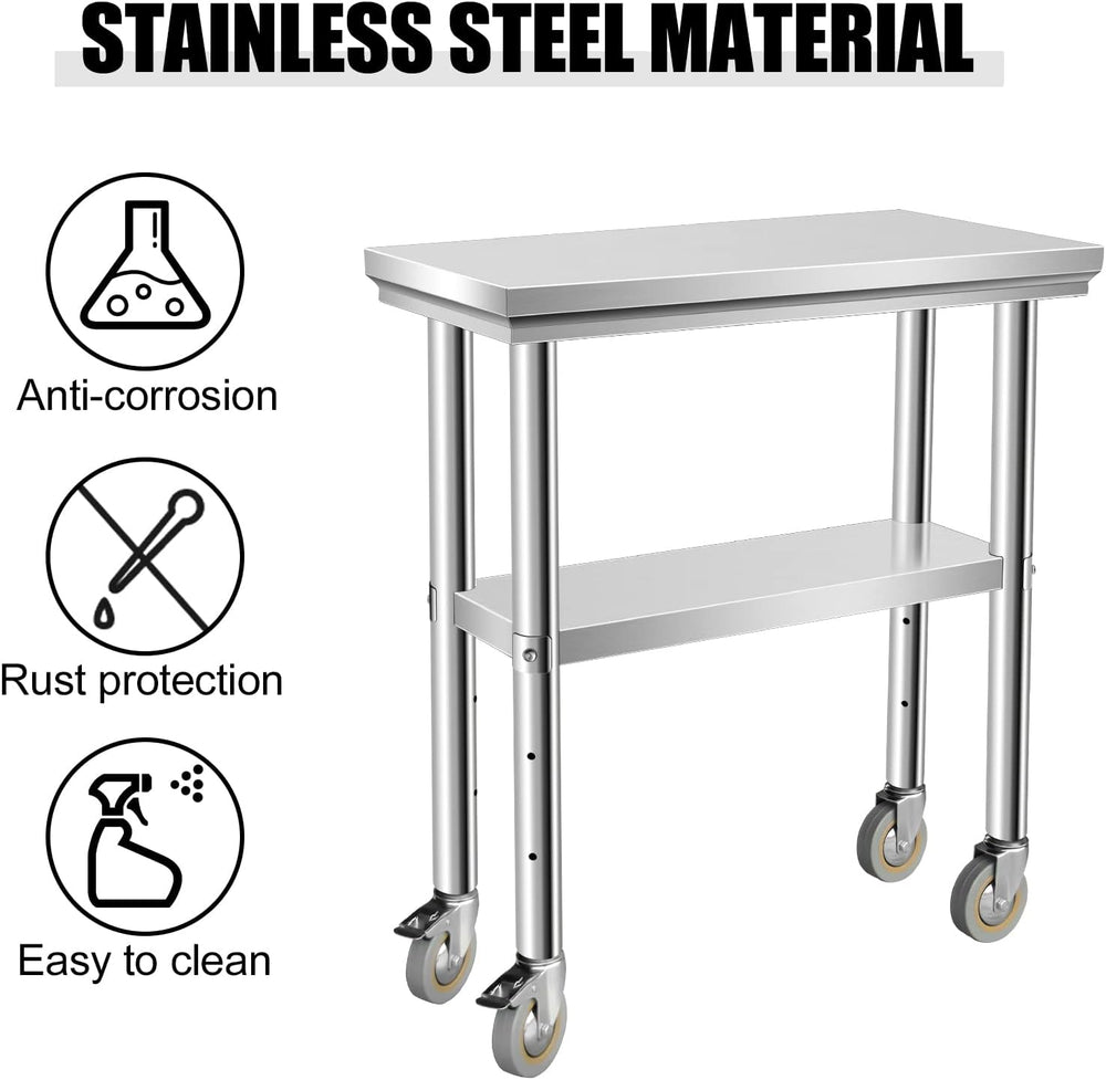 Stainless Steel Table for Prep & Work 30 x 12 Inches with Caster Wheels, ...
