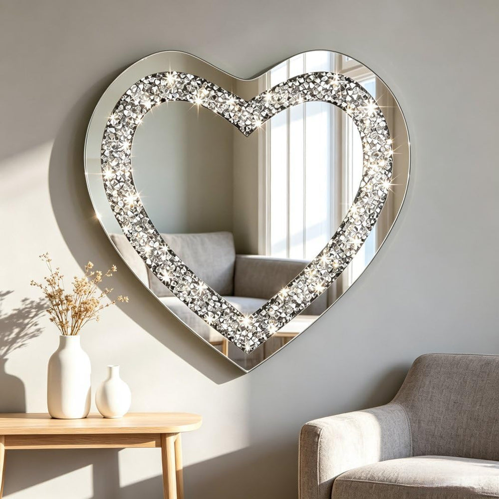 DMDFIRST Crystal Crush Diamond Heart Shaped Silver Mirror for Wall Decoration...