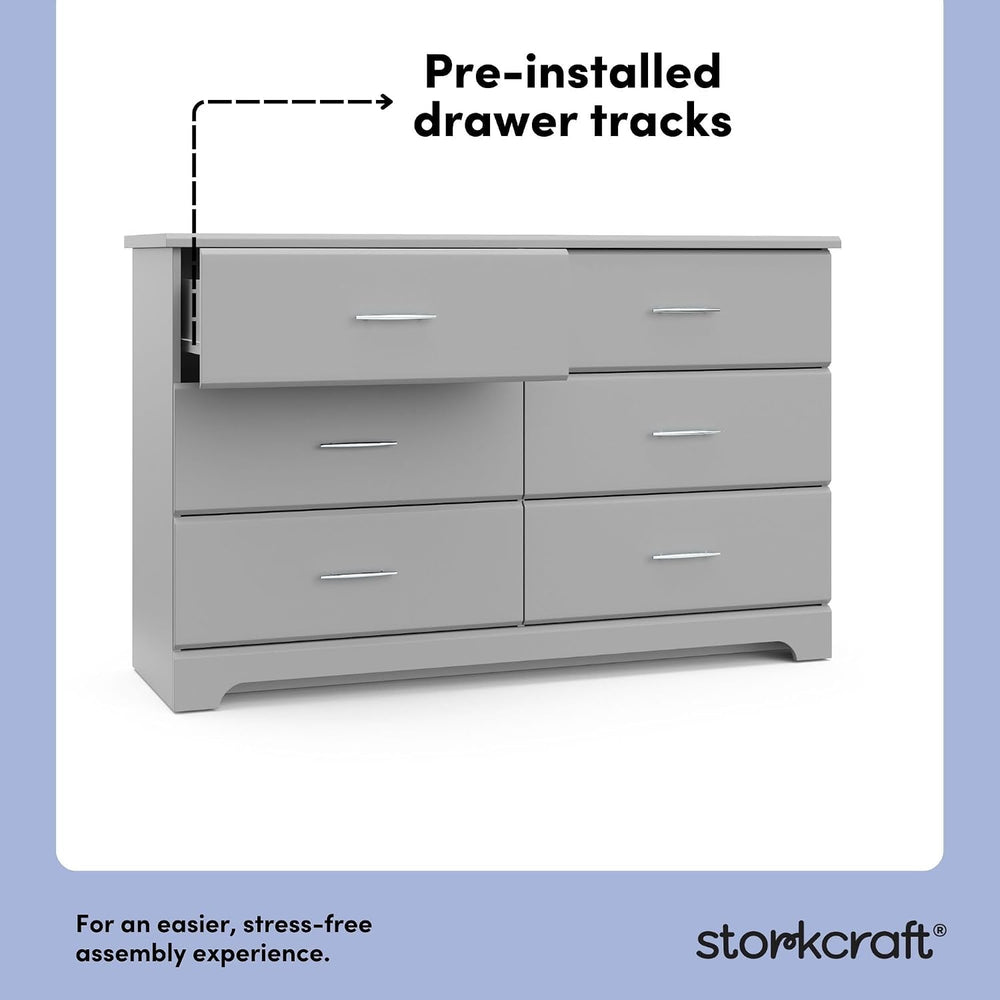 Storkcraft Brookside 6 Drawer Dresser, Pebble Gray