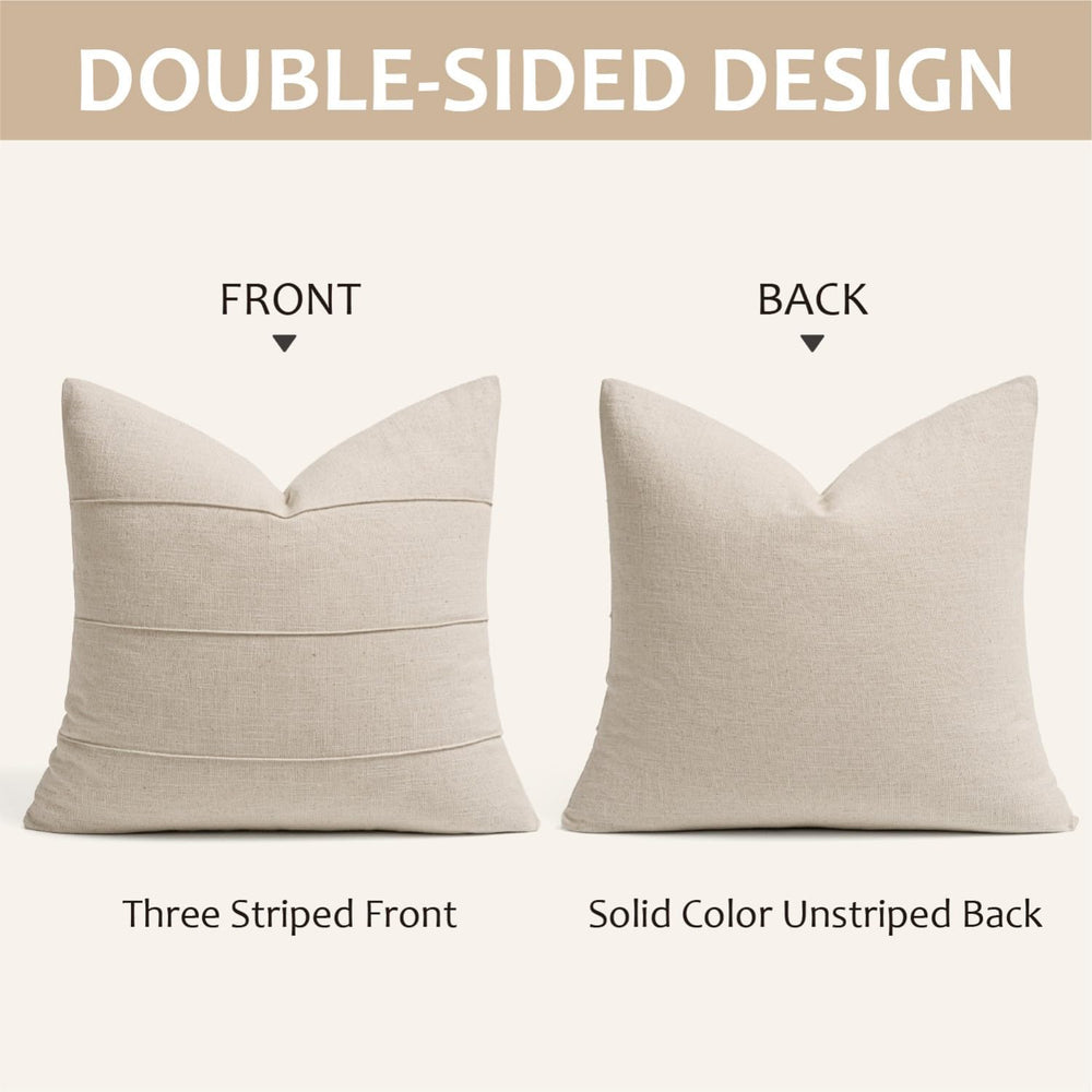 MIULEE Euro Decorative Linen Throw Pillow Covers 26x26 Beige Striped