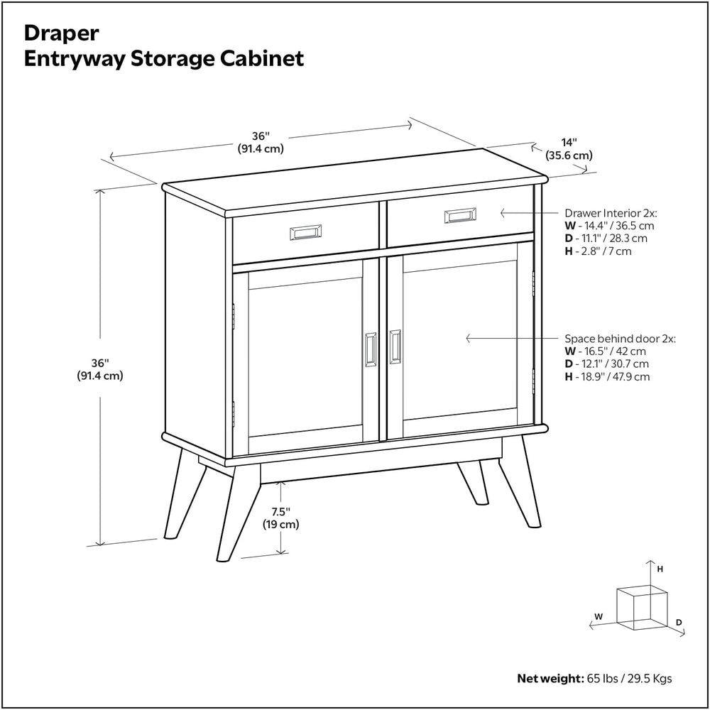 SIMPLIHOME Draper 36" Wide Solid Wood Cabinet in Teak Brown