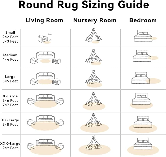 OLANLY Cream Round Rugs for Bedroom