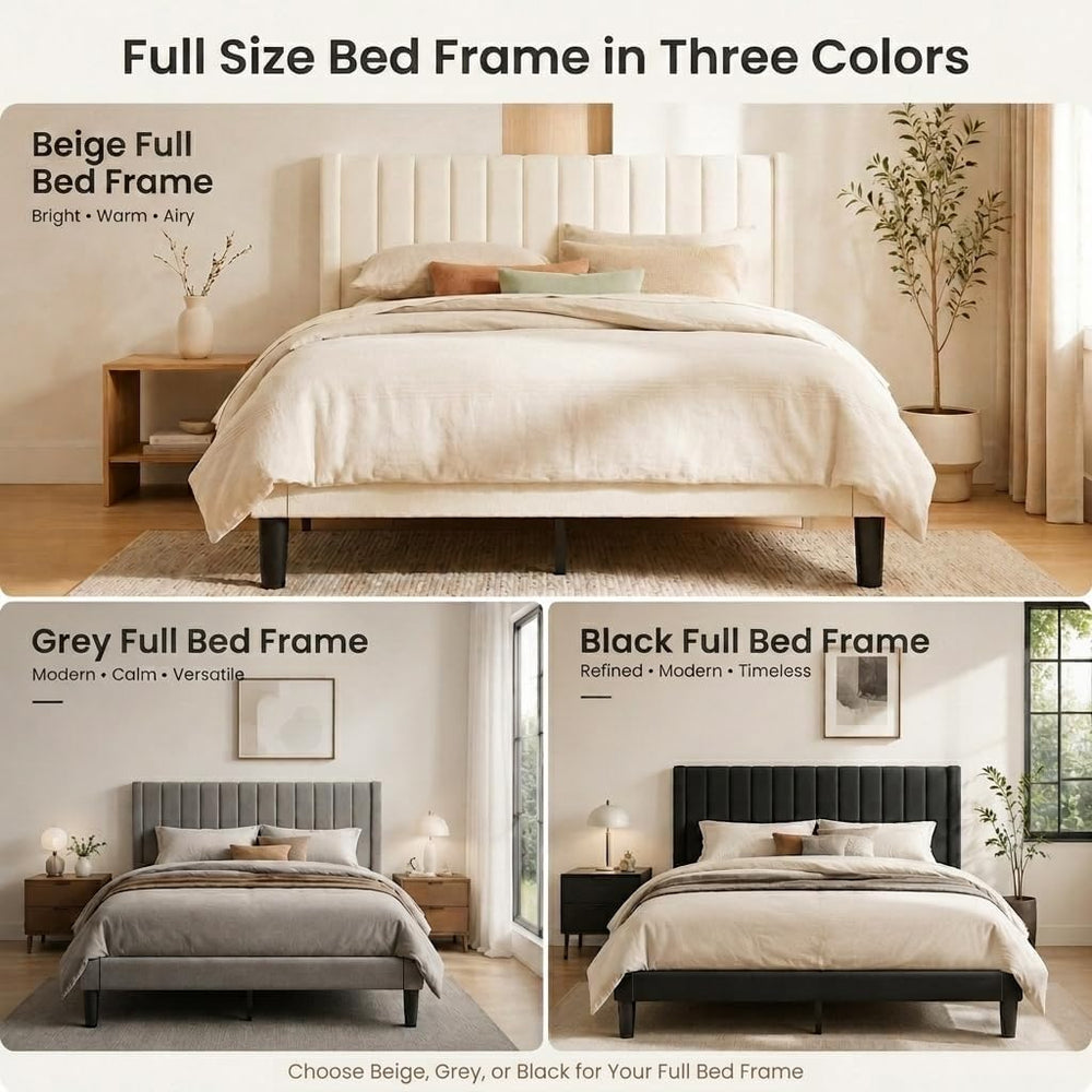 Full Modern Upholstered Platform Bed Frame with Headboard, Black