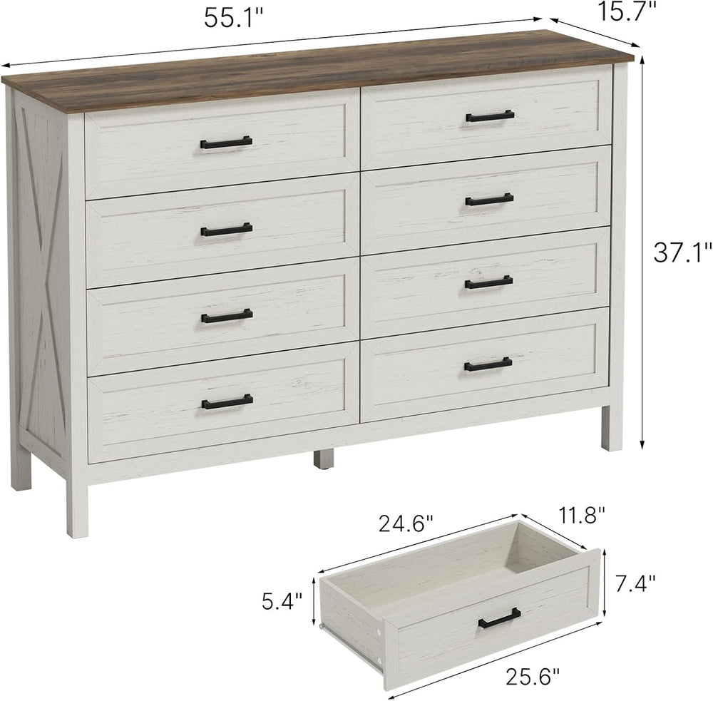LYNSOM Farmhouse 8 Drawer Dresser for Bedroom, 55 Inch Wide Wood Rustic Chest...