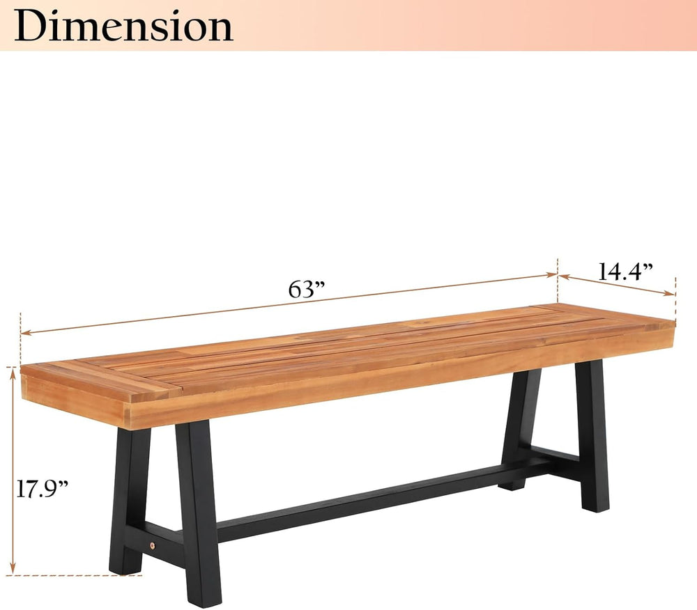 Sophia & William 63" Outdoor Wood Bench Weatherproof, Teak Finish, 2...