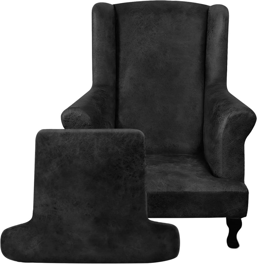 ANARACHON Leather Look Wingback Chair Covers, 2-Piece Wing Chair slipcover, S...