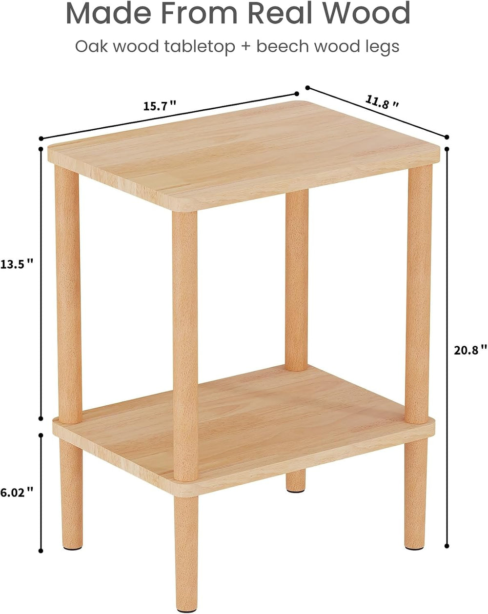 Solid Wood Side Table, Small End Table, Narrow Nightstand Bedside Table