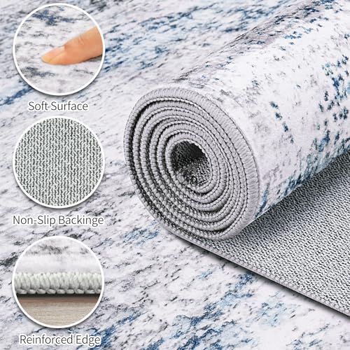 10x14 Area Rugs for Living Room Large Washable Rug White Gray Blue