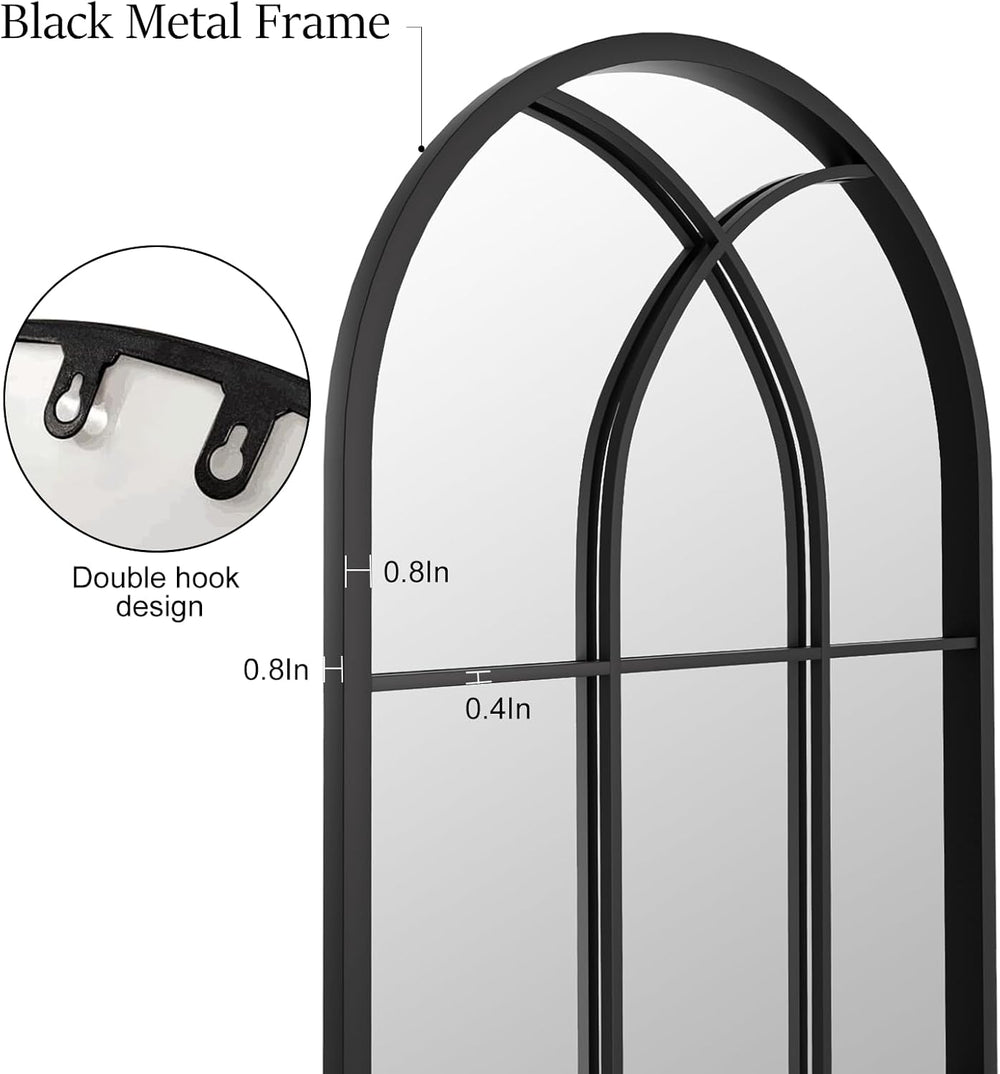 Mirror Full Length, 56"x22" Large Arch Body Standing Mirror, Black