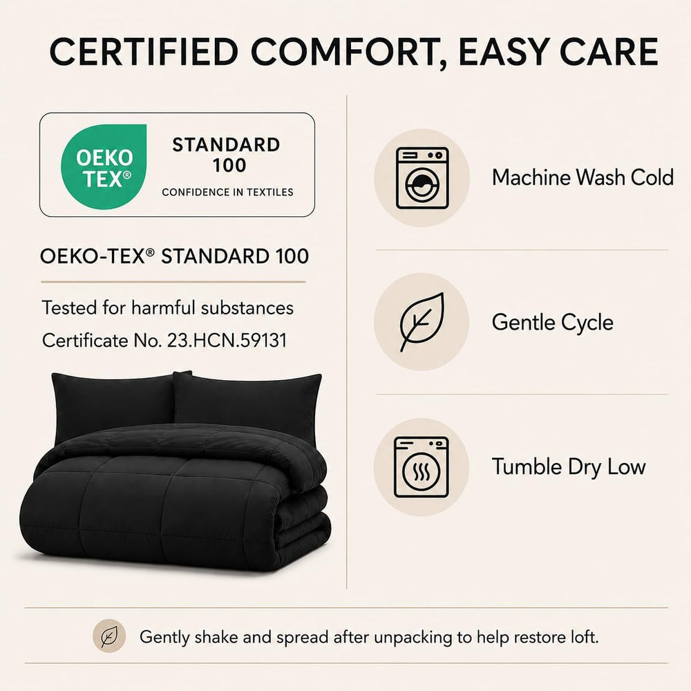 Full Size Comforter Sets Black - 7 Pieces Bed in a Bag