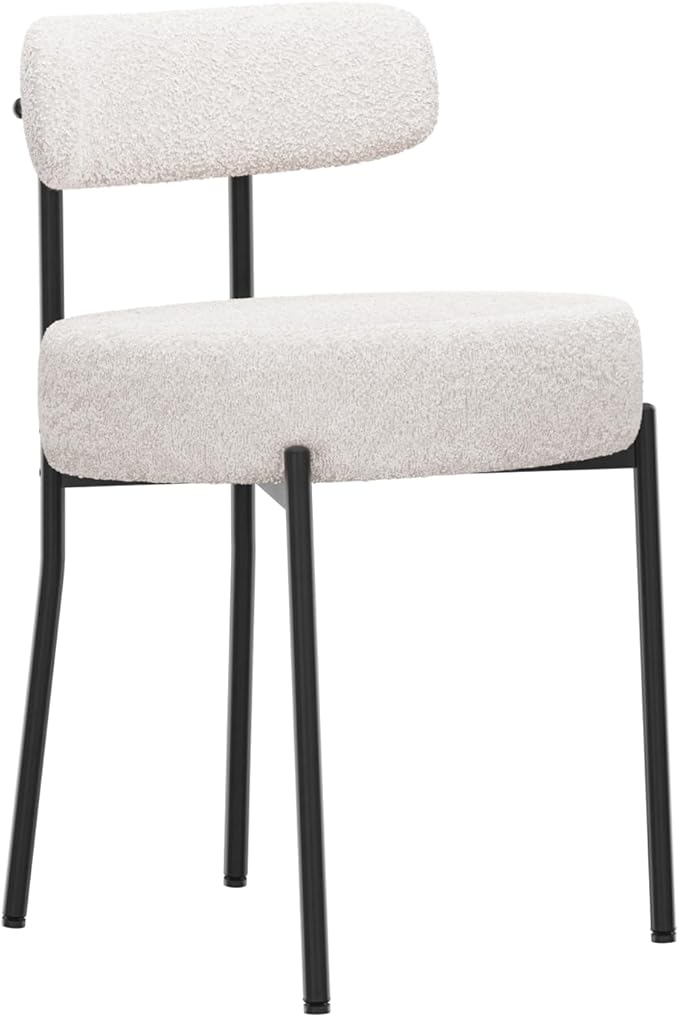 DYHOME White Boucle Dining Chairs Set of 6, Mid Century Modern Dining Room Ch...