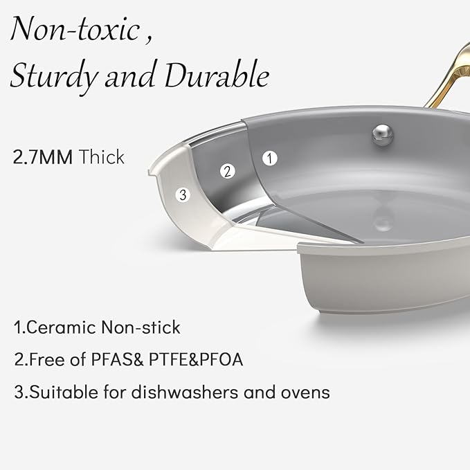 10-Inch Ceramic Non-Stick Cookware Set, 8-in-1 Multifunctional Cookware