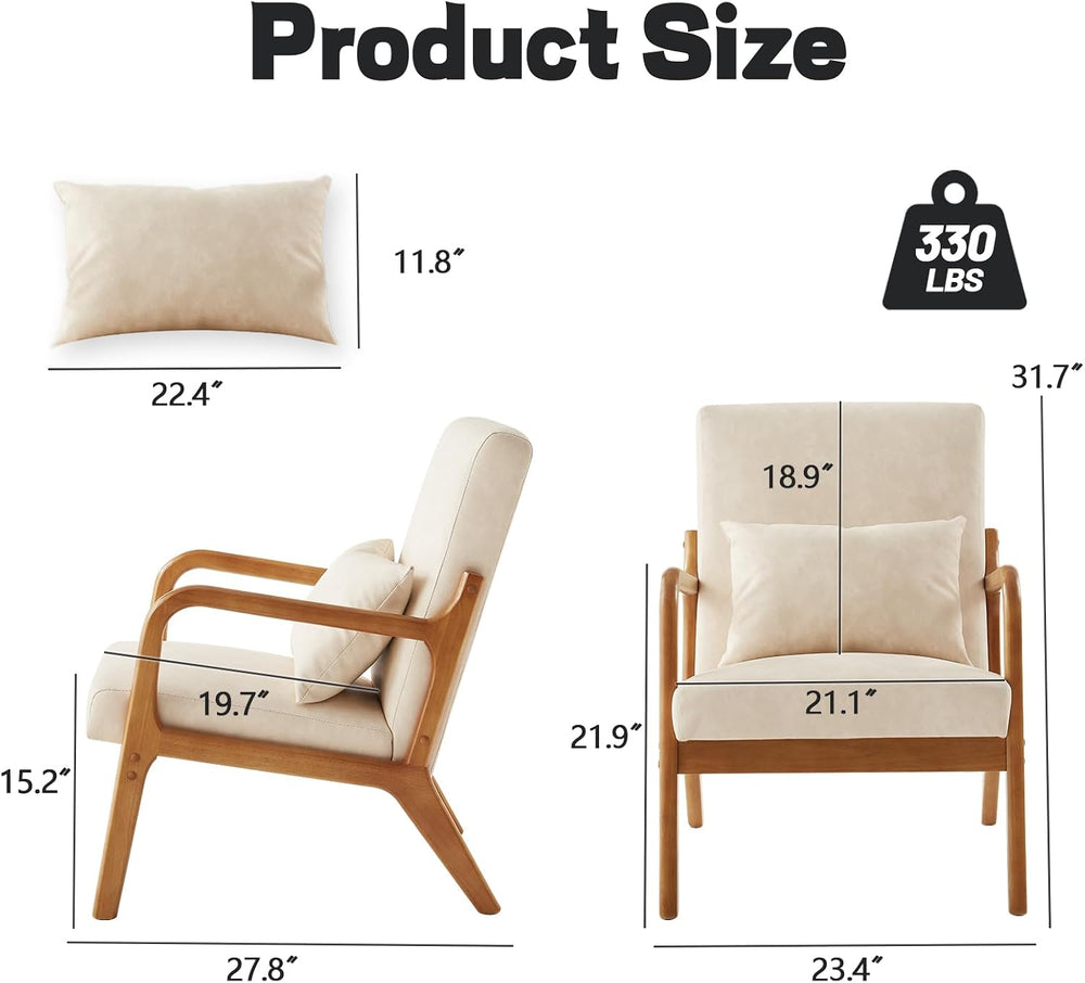 Achicsofar Leather Accent Chair, Mid Century Modern Armchair with Pillow