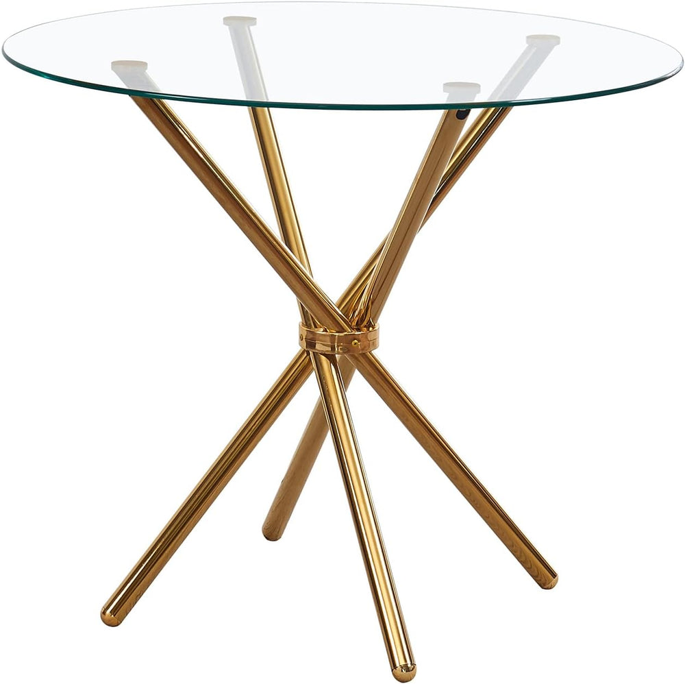 36" Round Glass Dining Room Table with Glass Top and Gold Legs for Kitch...