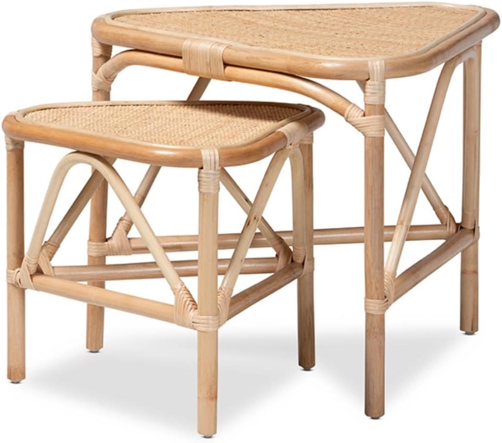 Baxton Studio Jayden Modern Bohemian Brown Rattan 2-Piece End Table Set