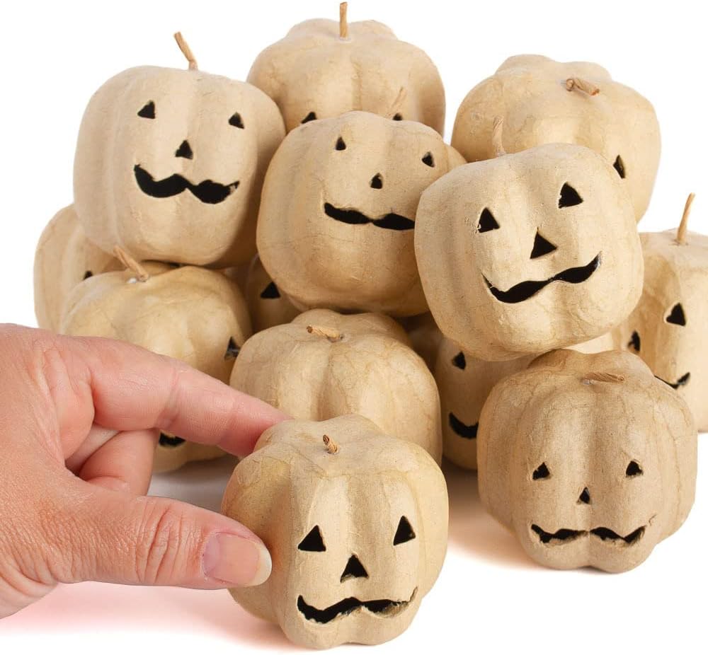 24 Paper Mache Jack‑O’-Lantern Pumpkins – Carved Face Halloween Pumpkins
