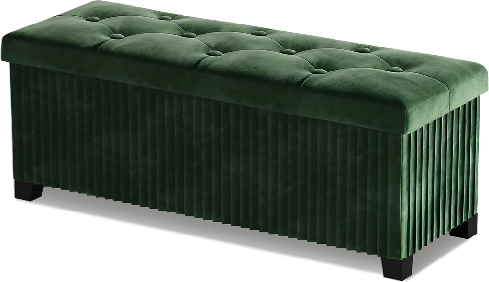 LITZFUR 43 Inches Storage Ottoman Bench, Velvet Foot Rest Stool, Green | Fold...