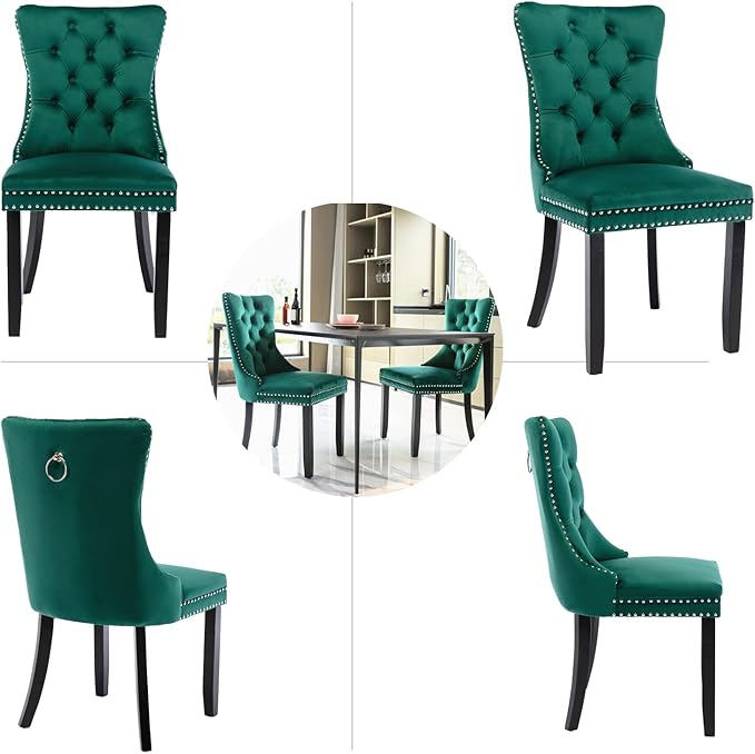 Green Velvet Dining Chairs Set of 6, Upholstered Dining Room Chairs with Back...