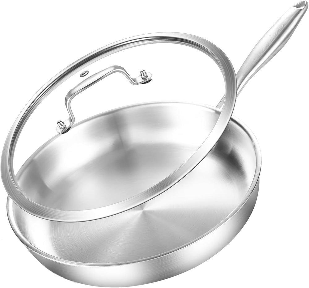DELARLO Stainless Steel Pan 10.3Inch, Tri-ply Stainless Steel Frying Pan