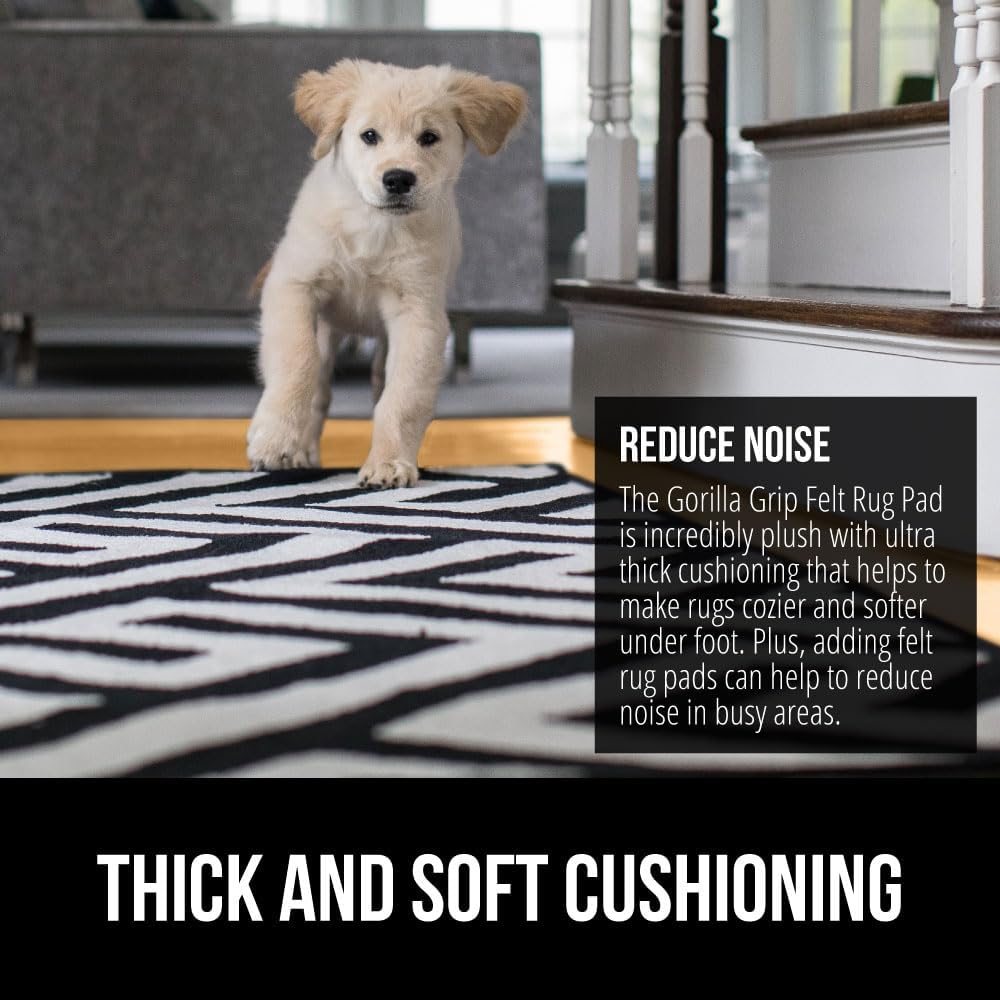 GORILLA GRIP Felt Rug Pad for Hardwood Floors with Rubber Backing, Slip Resis...