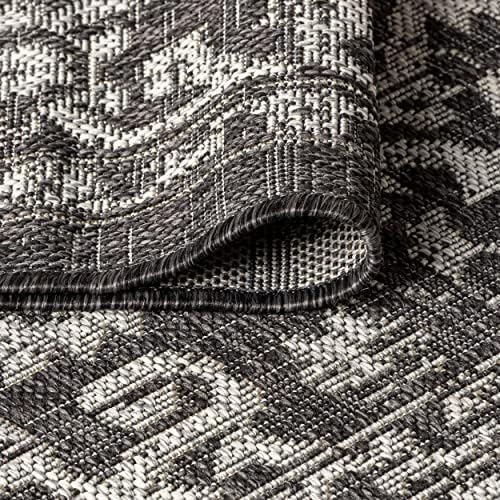 JONATHAN Y Boho Medallion Indoor Outdoor Area Rug 4X6 Black/Gray, Malta Textu...