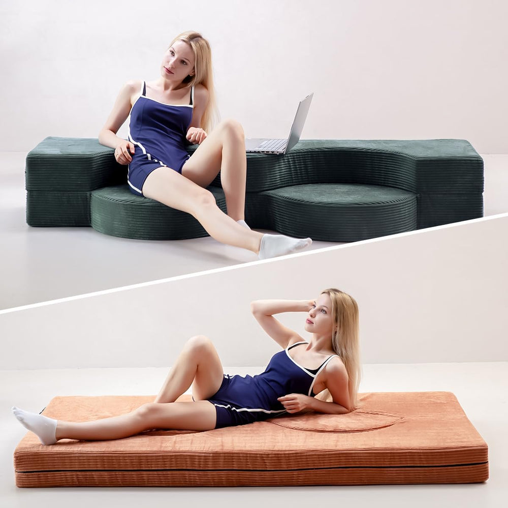 75" Folding Sofa Bed Convertible Futon, Twin Size Sleeper Couch, Washabl...