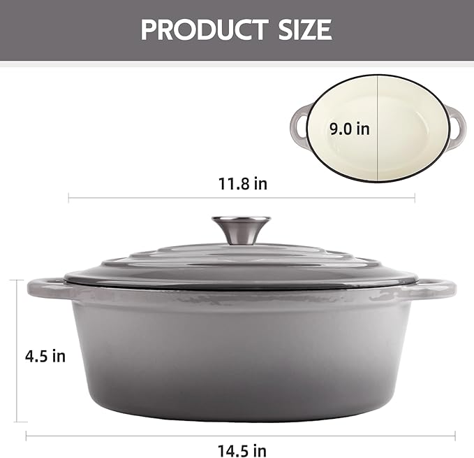 5.5 Quart Oval Enameled Cast Iron Dutch Oven Pot
