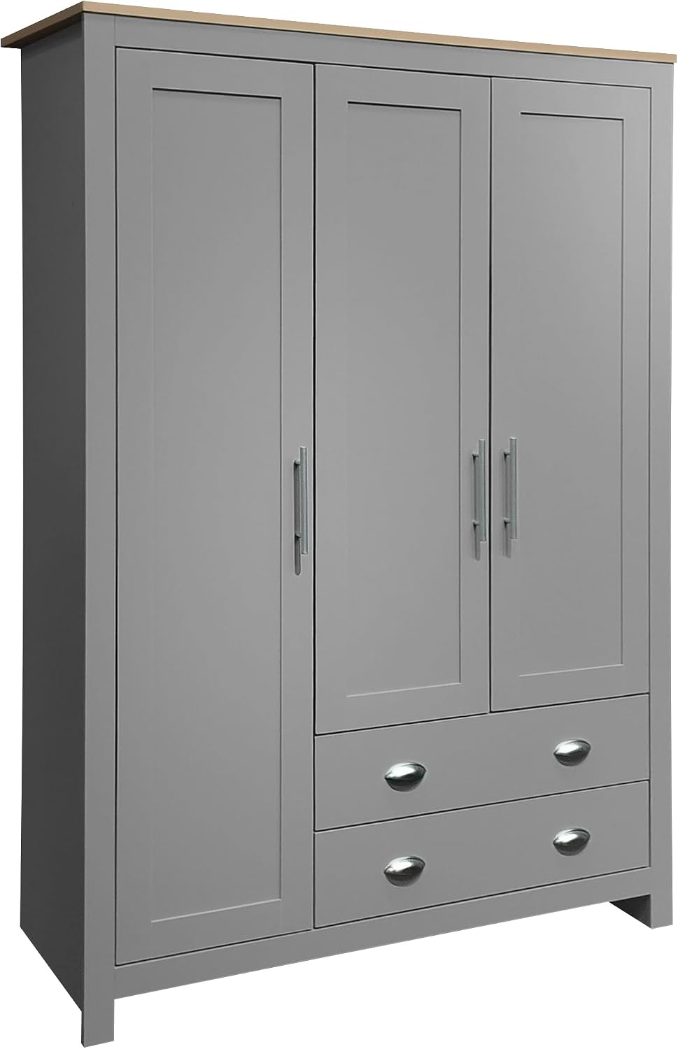 3 Doors Armoire Wardrobe Closet with 2 Drawers, 67.9" H Wooden Closet Wa...
